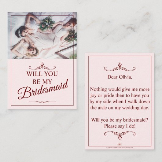 Wil je mijn bruidsmeisje zijn? Drie liegen bruidsm Informatiekaartje (Voorkant / Achterkant)