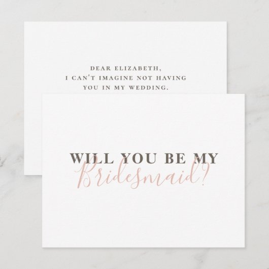 Wil je mijn bruidsmeisje zijn. Eenvoudige kalligra Uitnodiging Briefkaart (Voorkant / Achterkant)