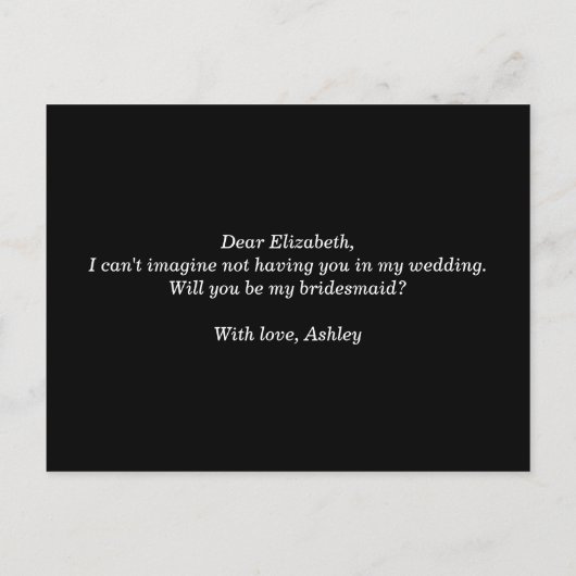 Wil je mijn bruidsmeisje zijn. Elegant zwart scrip Uitnodiging Briefkaart (Achterkant)