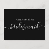 Wil je mijn bruidsmeisje zijn. Elegant zwart scrip Uitnodiging Briefkaart (Voorkant)