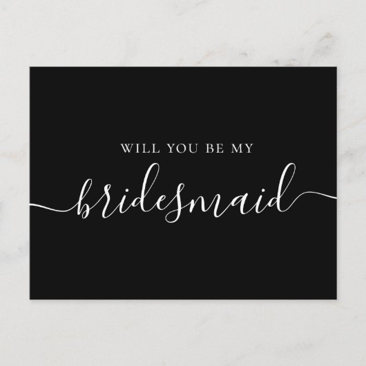 Wil je mijn bruidsmeisje zijn. Elegant zwart scrip Uitnodiging Briefkaart (Voorkant)