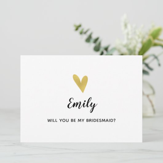 Wil je mijn bruidsmeisje zijn? Elegante gouden har Kaart (Staand voorkant)