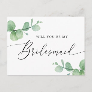 Wil je mijn bruidsmeisje zijn   Eucalyptus Schrift Uitnodiging Briefkaart
