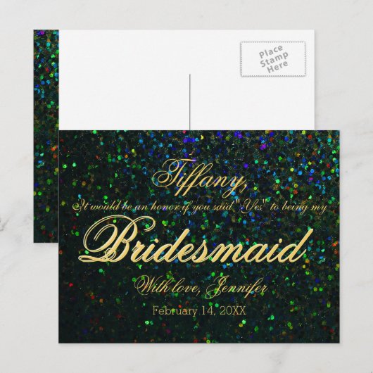 Wil je mijn bruidsmeisje zijn? Glitterlook Uitnodiging Briefkaart (Voorkant / Achterkant)