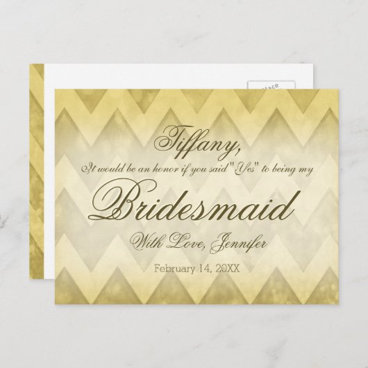 Wil je mijn bruidsmeisje zijn? Gold Chevron Uitnodiging Briefkaart (Voorkant / Achterkant)
