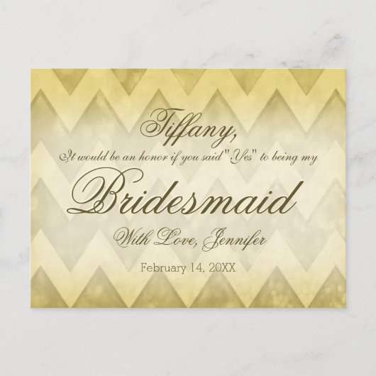 Wil je mijn bruidsmeisje zijn? Gold Chevron Uitnodiging Briefkaart (Voorkant)