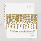 Wil je mijn bruidsmeisje zijn | Gold Glitter Look Uitnodiging Briefkaart (Voorkant / Achterkant)