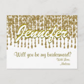 Wil je mijn bruidsmeisje zijn | Gold Glitter Look Uitnodiging Briefkaart (Voorkant)