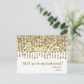 Wil je mijn bruidsmeisje zijn | Gold Glitter Look Uitnodiging Briefkaart (Staand voorkant)