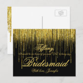 Wil je mijn bruidsmeisje zijn? Golden Confetti Gli Uitnodiging Briefkaart (Voorkant / Achterkant)