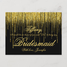 Wil je mijn bruidsmeisje zijn? Golden Confetti Gli Uitnodiging Briefkaart