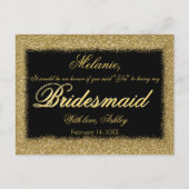 Wil je mijn bruidsmeisje zijn? Golden Glitter Bord Uitnodiging Briefkaart (Voorkant)