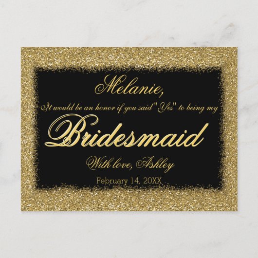Wil je mijn bruidsmeisje zijn? Golden Glitter Bord Uitnodiging Briefkaart (Voorkant)