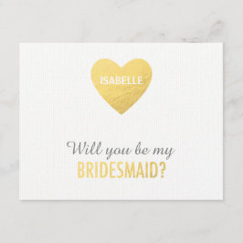 Wil je mijn bruidsmeisje zijn, gouden hart sjabloo kaart