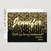 Wil je mijn bruidsmeisje zijn | Gouden Sparkle Loo Uitnodiging Briefkaart (Voorkant / Achterkant)