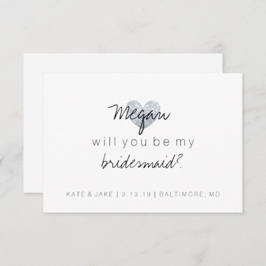 Wil je mijn bruidsmeisje zijn - Heart's Fab Silver Kaart (Voorkant / Achterkant)