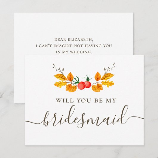 Wil je mijn bruidsmeisje zijn. Herfst botanisch ge Briefkaart (Voorkant / Achterkant)