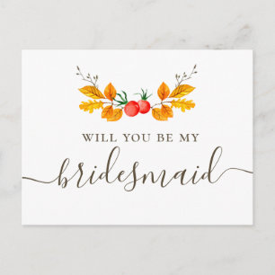 Wil je mijn bruidsmeisje zijn. Herfst botanisch ge Briefkaart