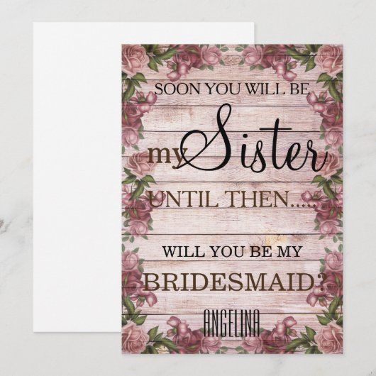 Wil je mijn bruidsmeisje zijn? houten achtergrond kaart (Voorkant / Achterkant)