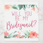 Wil je mijn bruidsmeisje zijn? huwelijksgunst wijn etiket (Enkel label)