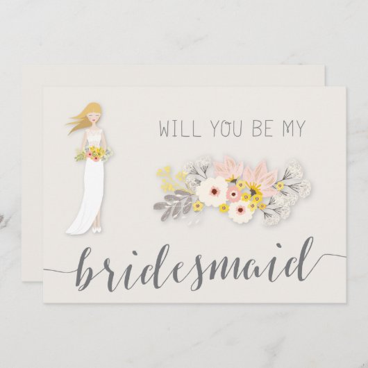 Wil Je Mijn Bruidsmeisje Zijn Kaarten Met Roze Blo (Voorkant / Achterkant)