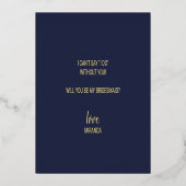 Wil je mijn bruidsmeisje zijn? Marine en Goud Folie Uitnodiging (Achterkant)