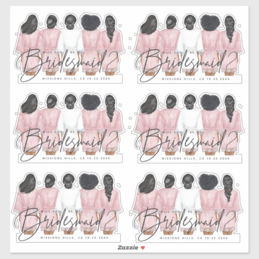 Wil je mijn bruidsmeisje zijn? Meisjes in badjasse Sticker (Vel)