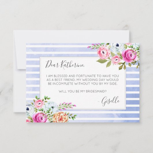Wil je mijn bruidsmeisje zijn met moderne bloemige kaart (Achterkant)