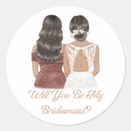 wil je mijn bruidsmeisje zijn, modern schrift trou ronde sticker