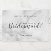 Wil je mijn bruidsmeisje zijn? Modern wit marmer Sparkling Wijnetiket (Enkel label)