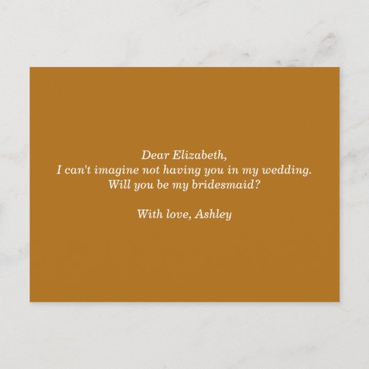 Wil je mijn bruidsmeisje zijn. Mosterd herfst scri Uitnodiging Briefkaart (Achterkant)