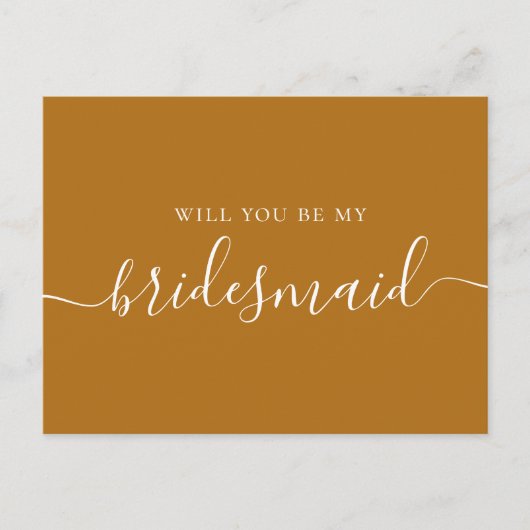 Wil je mijn bruidsmeisje zijn. Mosterd herfst scri Uitnodiging Briefkaart (Voorkant)