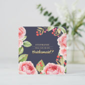 Wil je mijn bruidsmeisje zijn? Navyblauw bloemmoti Kaart (Staand voorkant)