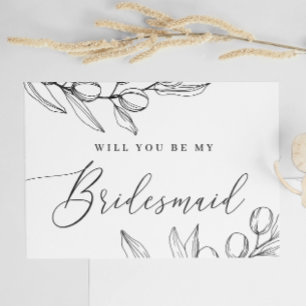 Wil je mijn bruidsmeisje zijn   Olijf Elegant Schr Briefkaart