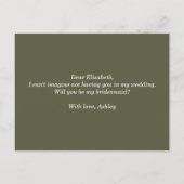 Wil je mijn bruidsmeisje zijn. Olijfgroen script Uitnodiging Briefkaart (Achterkant)