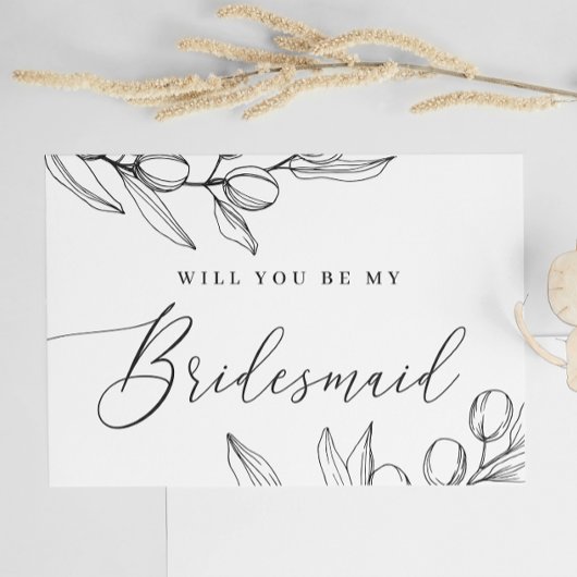 Wil je mijn bruidsmeisje zijn | Olive Elegant Scri Briefkaart