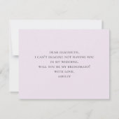 Wil je mijn bruidsmeisje zijn. Paarse bloem. Laven Kaart (Achterkant)