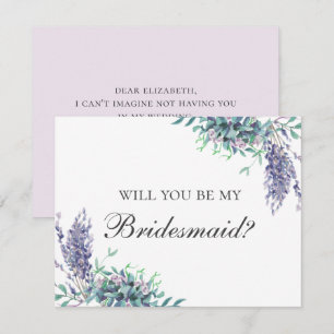 Wil je mijn bruidsmeisje zijn. Paarse bloem. Laven Kaart