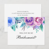 Wil je mijn bruidsmeisje zijn. Paarse en blauwe br Uitnodiging Briefkaart (Voorkant / Achterkant)