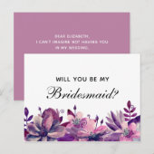 Wil je mijn bruidsmeisje zijn. Paarse en roze bloe Uitnodiging Briefkaart (Voorkant / Achterkant)