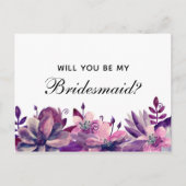 Wil je mijn bruidsmeisje zijn. Paarse en roze bloe Uitnodiging Briefkaart (Voorkant)