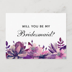 Wil je mijn bruidsmeisje zijn. Paarse en roze bloe Uitnodiging Briefkaart