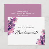 Wil je mijn bruidsmeisje zijn. Paarse en roze brui Uitnodiging Briefkaart (Voorkant / Achterkant)