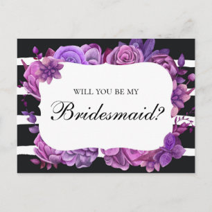 Wil je mijn bruidsmeisje zijn. Paarse huwelijksblo Uitnodiging Briefkaart