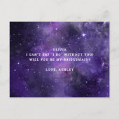 Wil je mijn bruidsmeisje zijn. Paarse ruimte bruil Uitnodiging Briefkaart (Achterkant)