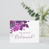 Wil je mijn bruidsmeisje zijn. Paarse violette blo Uitnodiging Briefkaart (Staand voorkant)