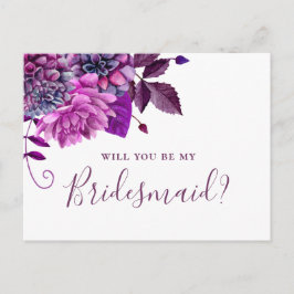 Wil je mijn bruidsmeisje zijn. Paarse viooltjes bl Uitnodiging Briefkaart