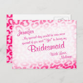 Wil je mijn bruidsmeisje zijn? Pink Leopard Uitnodiging Briefkaart (Voorkant / Achterkant)