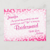 Wil je mijn bruidsmeisje zijn? Pink Leopard Uitnodiging Briefkaart (Voorkant)