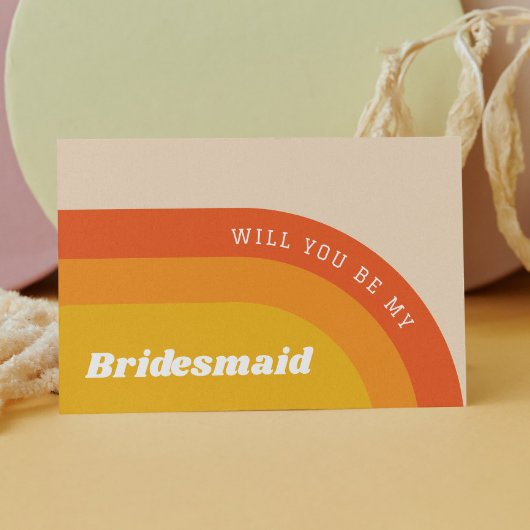 Wil je mijn bruidsmeisje zijn. Retro regenboog jar Briefkaart